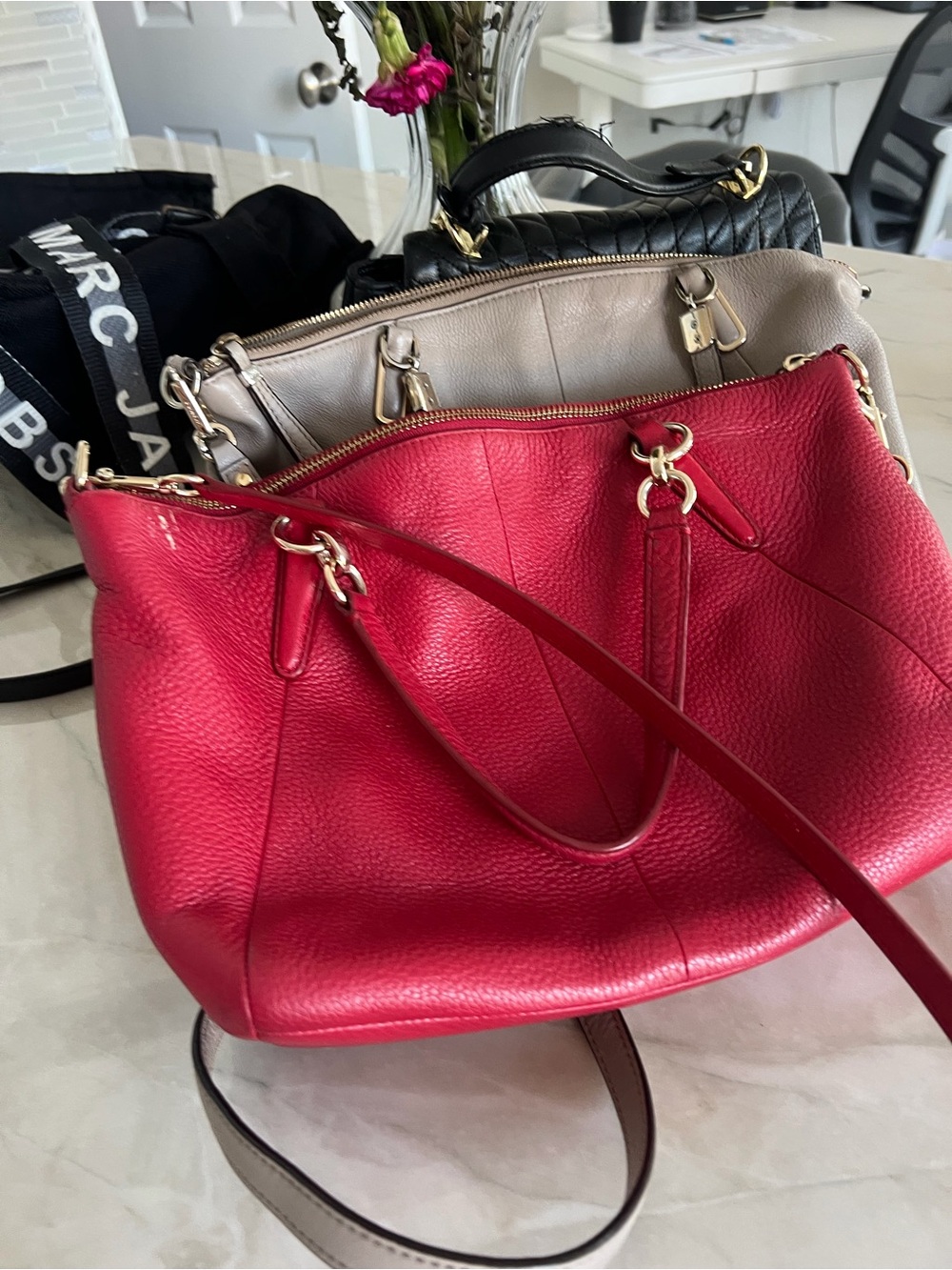 Coach Pebbled Leather Shoulder Bag in Red - Picture 5 of 11